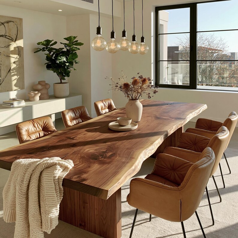 Custom Live Edge Walnut Dining Table, Solid Wood Farmhouse Kitchen ...