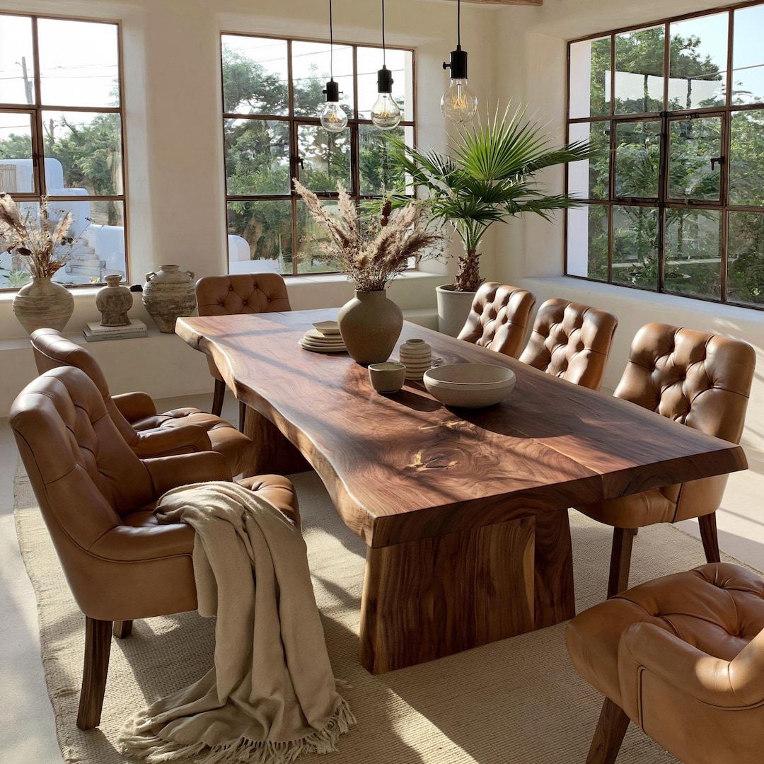 Custom Live Edge Walnut Dining Table, Solid Wood Farmhouse Kitchen ...