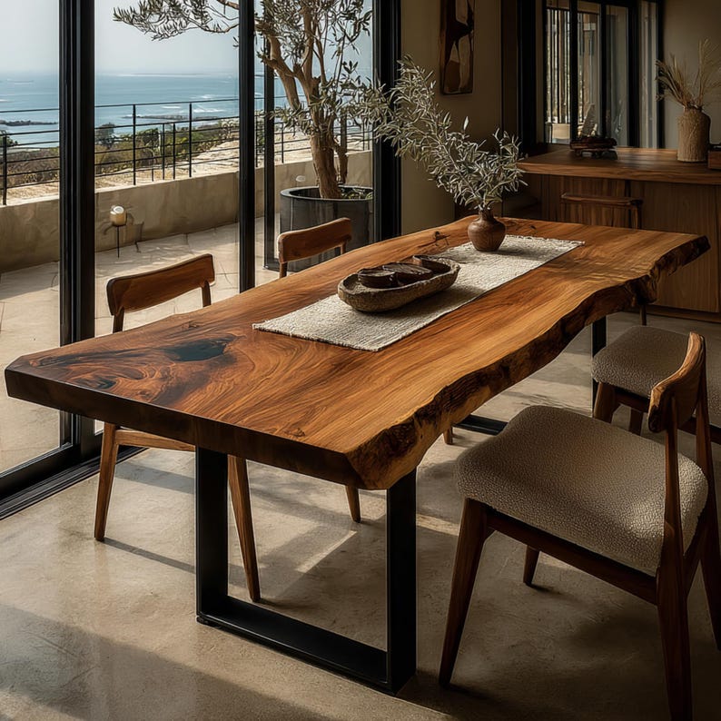 Solid Walnut Live Edge Dining Table, Rustic Farmhouse Handmade Wood ...
