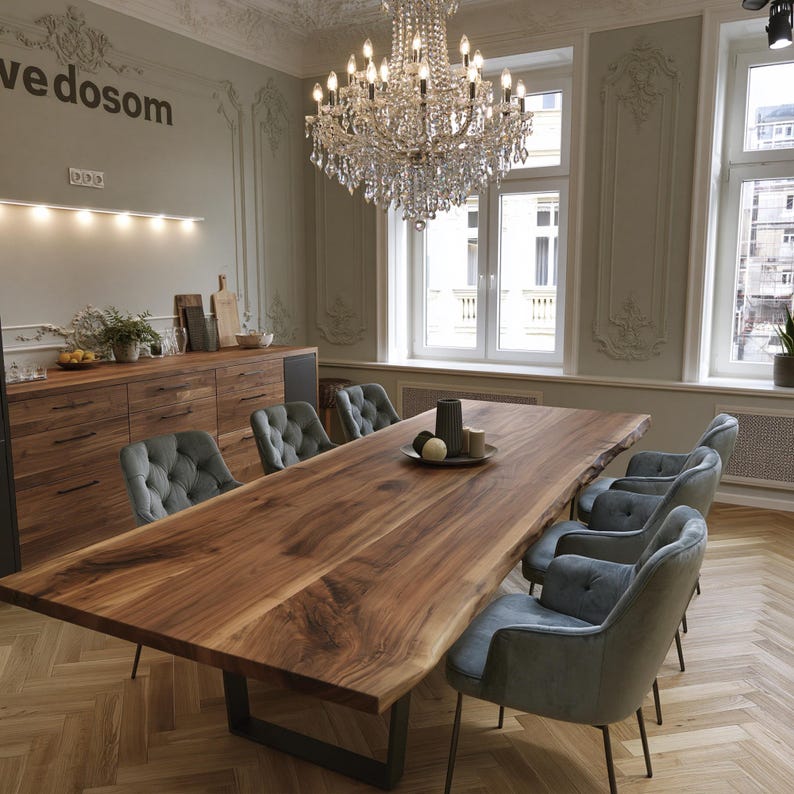 Custom Live Edge Walnut Dining Table, Solid Wood Farmhouse Furniture - Etsy