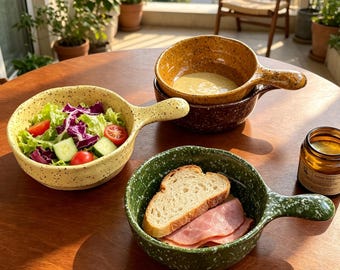Korean Ink Splash Ceramic Bowl with Handle Ramen Bowl Salad Bowl Baking Dish Breakfast Soup Bowl Modern Tableware