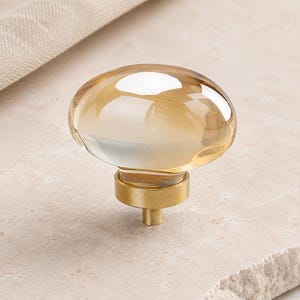 Crystal Cabinet Knob, Brass Drawer Hardware, Clear or Champagne Dresser and Wardrobe Accent