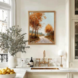 Print Autumn Country Road Landscape, Wall Art, Rustic Farmhouse Decor, Fall Trees Artwork, Vintage Nature Poster - Digital Download