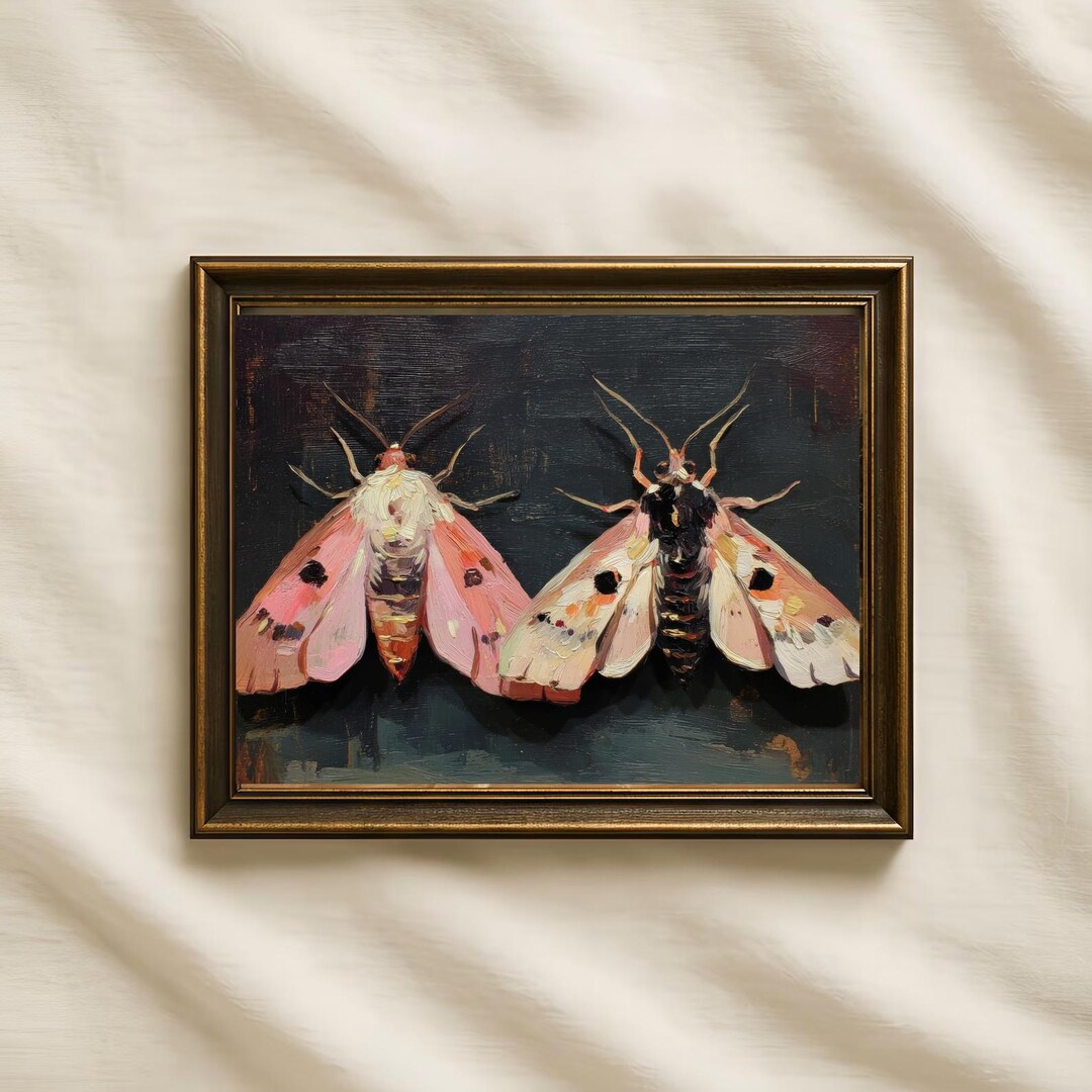 Pink Moth Wall Art Print, Dark Academia Insect Painting, Vintage ...