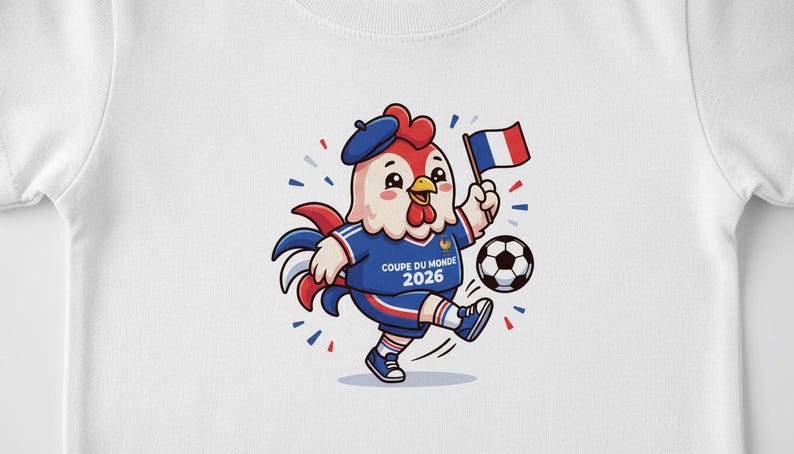 Camiseta Coupe du Monde 2026 Niño Francia | Camisa Coq Mascotte | Tee Foot Niños | Copa Mundial de Francia Infantil imagen 4
