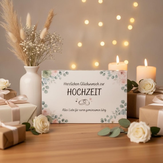 Geldgeschenk Hochzeit Toffifee Banderole – PDF Druckvorlage zum Ausdrucken – Hochzeitsgeschenk Brautpaar – Blumen Eheringe Download