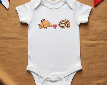 Regalo de bebé polaco francés | Mono Croissant Makowiec | Fiesta de bienvenida al bebé | Cadeau Bébé Franco-Polonais | Francusko-polskie Body Prezent
