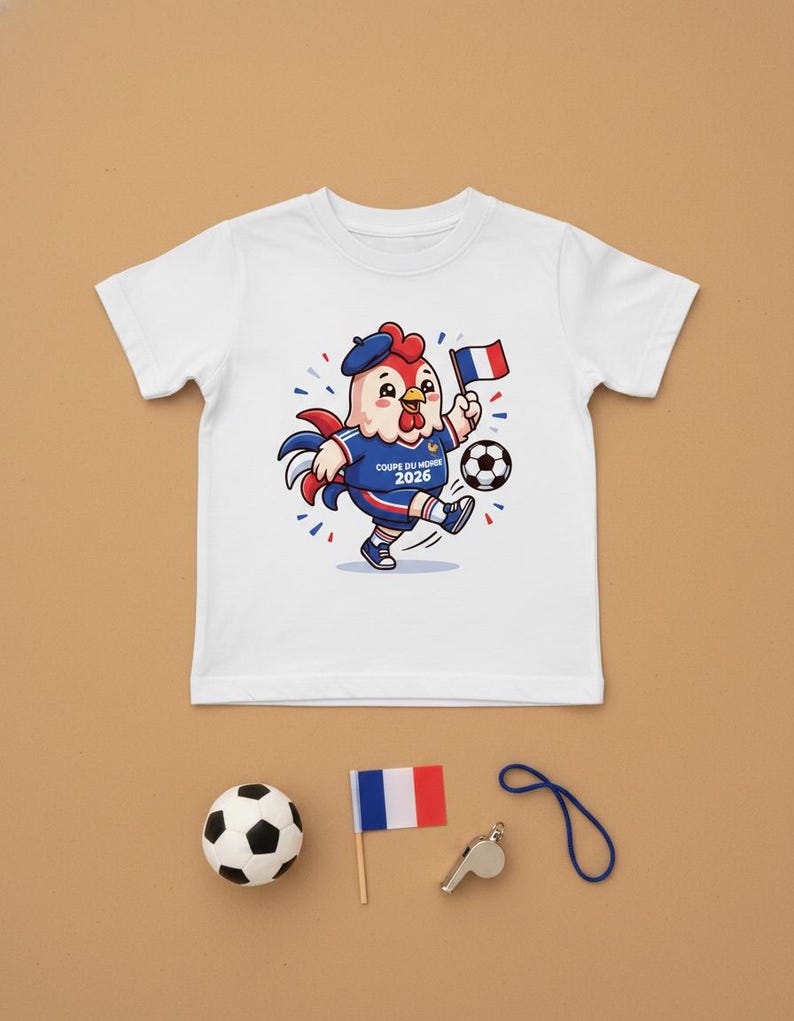 Camiseta Coupe du Monde 2026 Niño Francia | Camisa Coq Mascotte | Tee Foot Niños | Copa Mundial de Francia Infantil imagen 2
