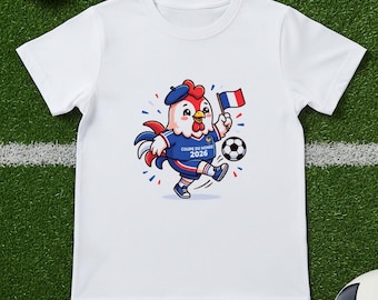 Camiseta Coupe du Monde 2026 Niño Francia | Camisa Coq Mascotte | Tee Foot Niños | Copa Mundial de Francia Infantil