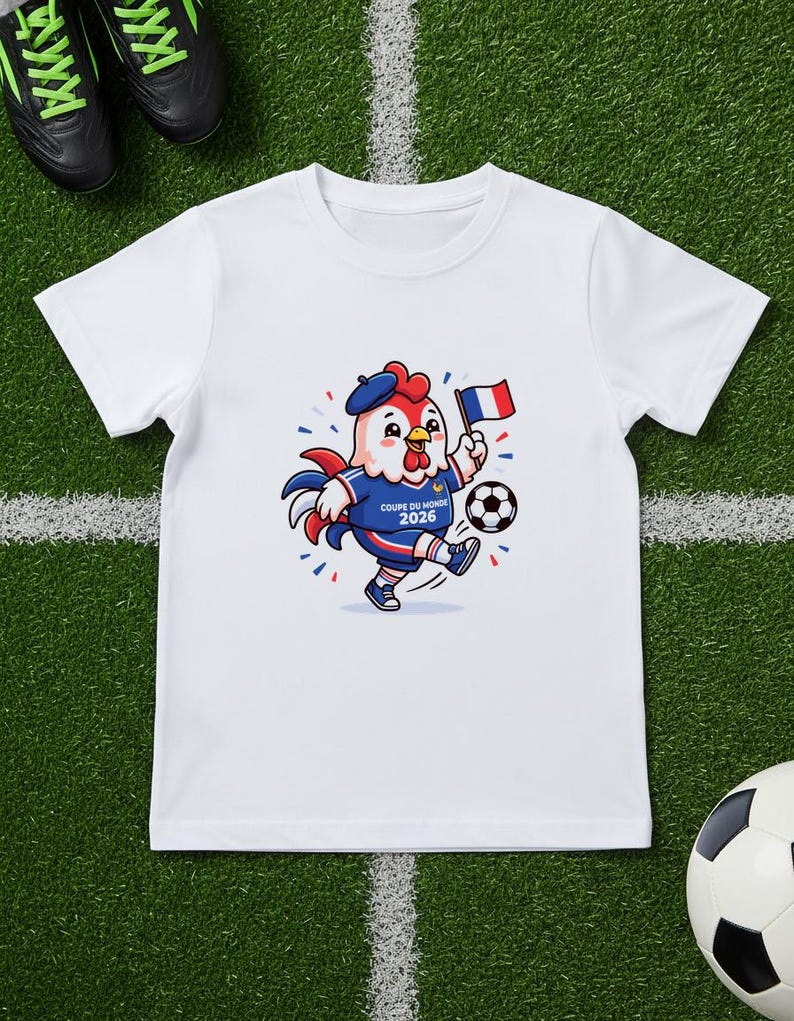Camiseta Coupe du Monde 2026 Niño Francia | Camisa Coq Mascotte | Tee Foot Niños | Copa Mundial de Francia Infantil imagen 1
