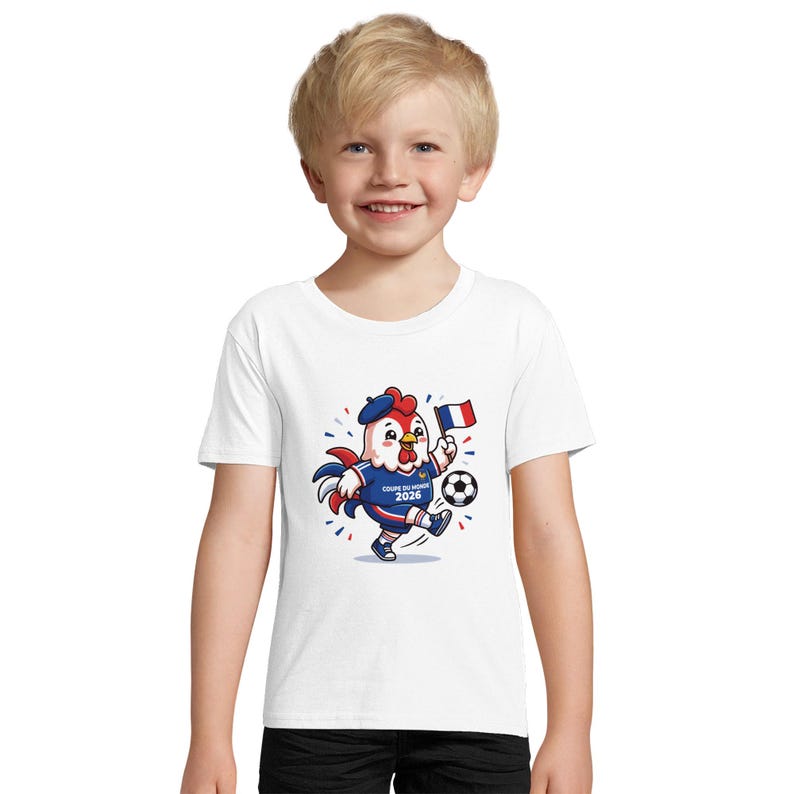 Camiseta Coupe du Monde 2026 Niño Francia | Camisa Coq Mascotte | Tee Foot Niños | Copa Mundial de Francia Infantil imagen 3