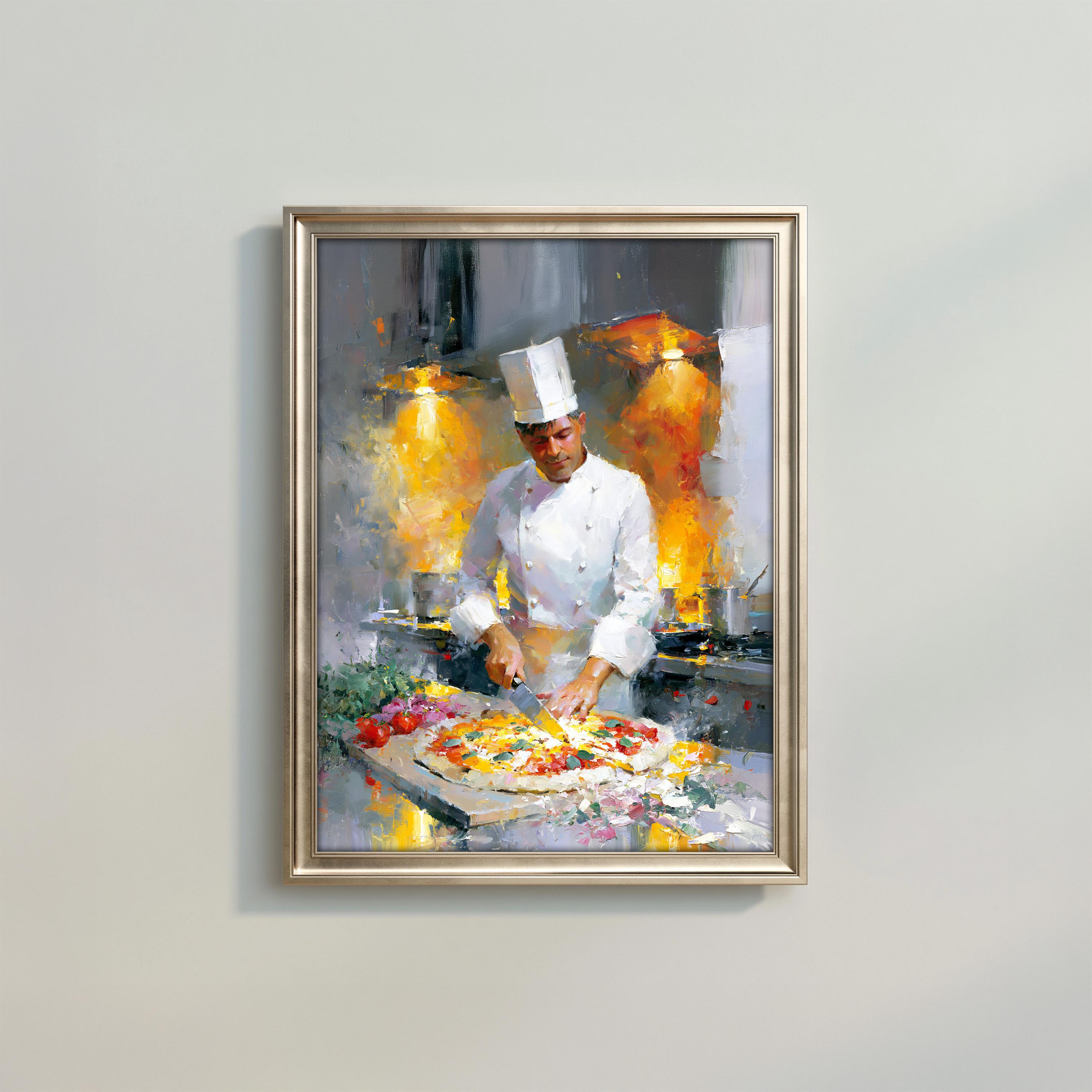 Chef Kitchen Wall Art, Pizza Chef Painting, Italian Restaurant Decor, Culinary Artwork, Kitchen Wall Decor Print
