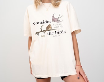 Matthew 6:26 Christian Bird Tee | Encouraging Scripture Shirt | Consider the Birds Cropped Shirt Faith Based Boxy Tee for Women