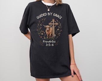 Guided by Grace Shirt, Proverbs 3:5-6 Christian Cow Tee