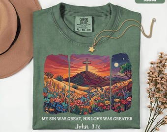 Comfort Colors® Christian Easter T-Shirt, Faith Shirt, Floral Bible Verse John 3:16 Tee Gift