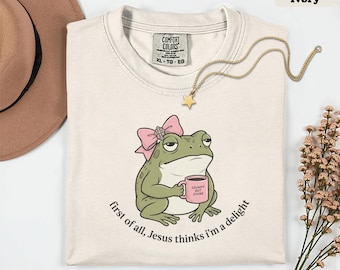 Camiseta cristiana Coquette, camiseta Bow Frog Faith, Comfort Colors para mujer