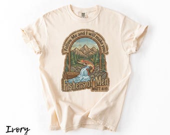 Christian Fishing T-shirt, Fishers of Men Tee, Outdoors Faith Shirt, Jesus Tee, Father's Day Gift for Him, Bible Verse Matthew 4:19