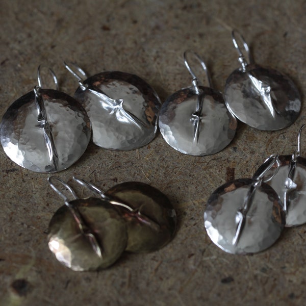 Pinch Fold Formed Sterling Silver Dome Earrings  - Free Ship