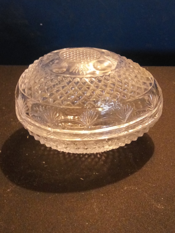 Avon Clear Egg Shaped Cut Glass Trinket Dish w/Lid