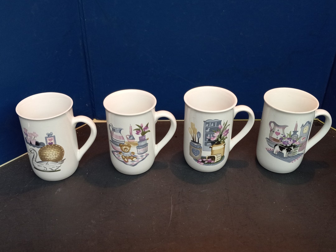 Set of 4 Vintage Cottage Style Coffee Mugs. Etsy