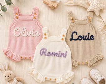 Tutina personalizzata per neonata - Completo estivo con nome ricamato su misura - Body con volant per neonata - Regalo per baby shower