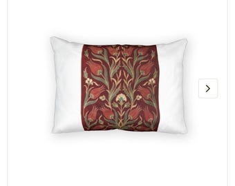 Ottomanstyledecor.Funda de almohada Morris con estampado floral a rayas / Estampado botánico vintage, rojo