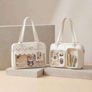 Ita Bag for Clear Window Crossbody Carry | Heart Buckle and Scalloped Trim | Photocard Holder