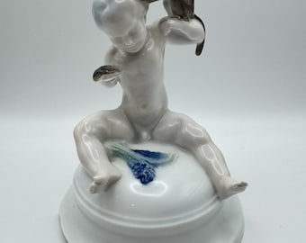 Antique Rosenthal Porcelain Putto Monkey Figurine Attributed Liebermann Germany 7 Inch