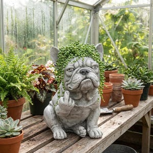 Funny French Bulldog Planter Pot, Grumpy Bulldog Succulent Holder, Middle Finger Dog Decor, Quirky Resin Flower Pot, Funny Pet Lover Gift
