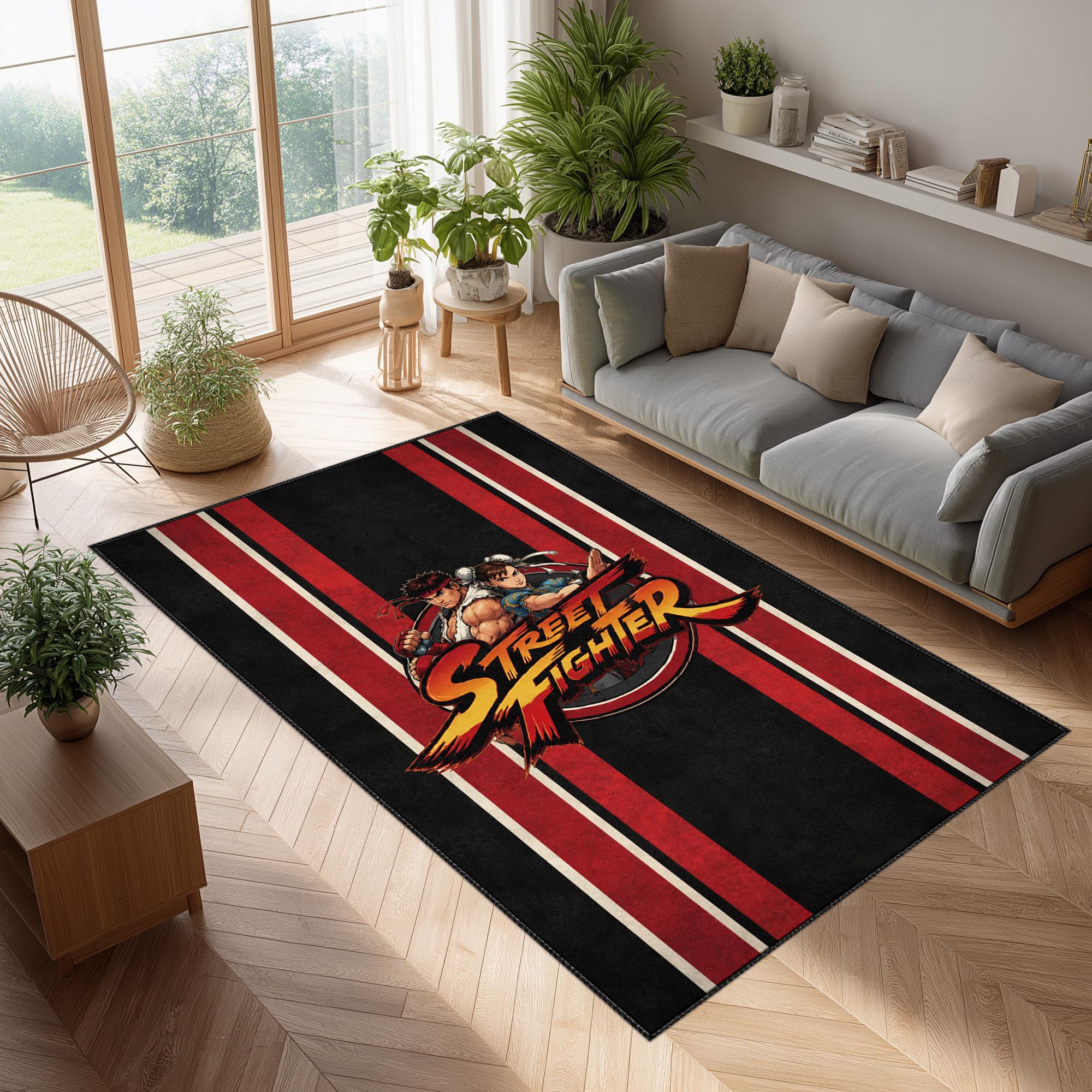 Street Fighter Gaming Rug, Arcade Battle Room Decor, Anime