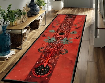 Abstrakcyjny dywanik z kropkami, dywanik w stylu boho tribal do przedpokoju, kolorowy, nowoczesny dywan