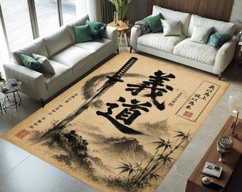 Samurai Sword Rug Japanese Katana Area Rug Gothic Warrior Decor Floor Carpet
