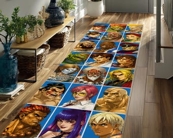 Tappeto da battaglia di Street Fighter, tappeto decorativo per corridoio a tema videogiochi di combattimento arcade.