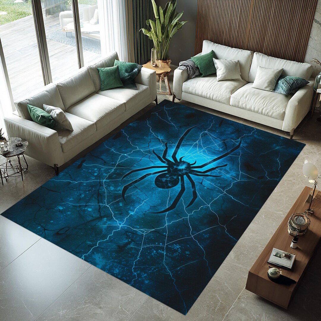Vortex Spider Web Rug Glowing Spider Web Rug Cyberpunk Blue Gothic Area Rug Dark Halloween ...