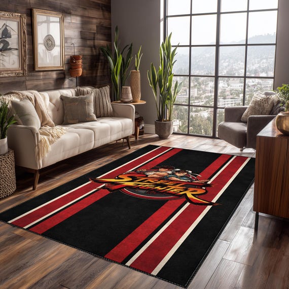 Street Fighter Gaming Rug, Arcade Battle Room Decor, Anime