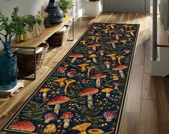 Dywan Woodland Mushroom Runner Forest Botanical Cottagecore do przedpokoju