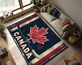 Tapis de hockey personnalisé du Canada, nom de l'équipe personnalisé, décoration cadeau, tapis de sport feuille d'érable