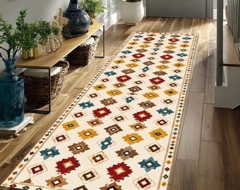 Dywan w stylu południowo-zachodnim, dywan w stylu Navajo do przedpokoju, dywan geometryczny w stylu boho