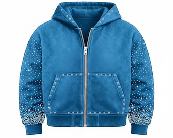 Blaue Strass Reißverschluss Hoodie Sparkle Crystal Hoodie Y2K Glam Sweatshirt Bling Hoodie Frauen Übergroße Zip Hoodie Geschenk ihre Streetwear Jacke