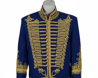 Viktorianischer Blazer, königsblaue Militär - Husarenjacke - Parademantel mit Goldborte