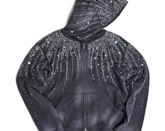 Galaxy Strass Zip Up Hoodie - Sternenhimmel Kristall Jacke - Unisex Y2K Streetwear
