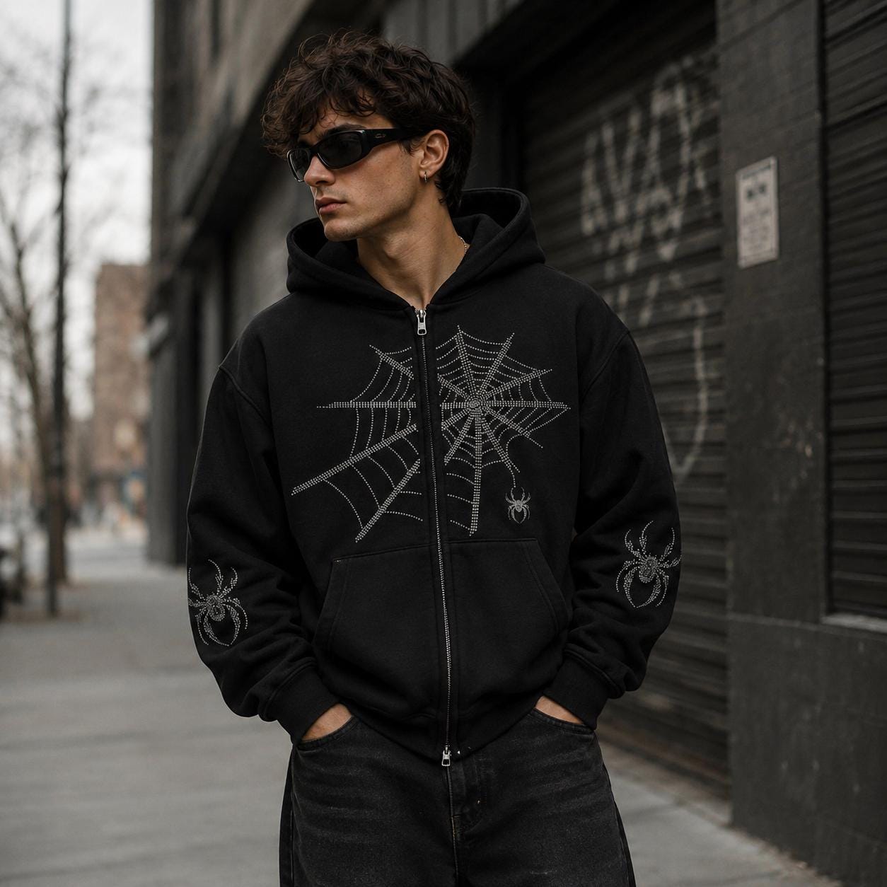 Spider Web Rhinestone Hoodie - Etsy