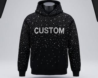 Benutzerdefinierte Strass Hoodie | Bling Kristall Sweatshirt | Personalisierte Sparkle Kapuzenpullover | Glitzer Text Streetwear |  Y2K Mode