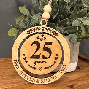 Personalized Wedding Anniversary Ornament, Wood Christmas ornament gift 50th, 40th, 30th, 20th, 10th, 5th anniversary, any anniversary image 1