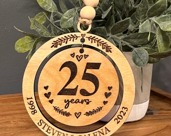 Personalized Wedding Anniversary Ornament, Wood Christmas ornament gift 50th, 40th, 30th, 20th, 10th, 5th anniversary, any anniversary