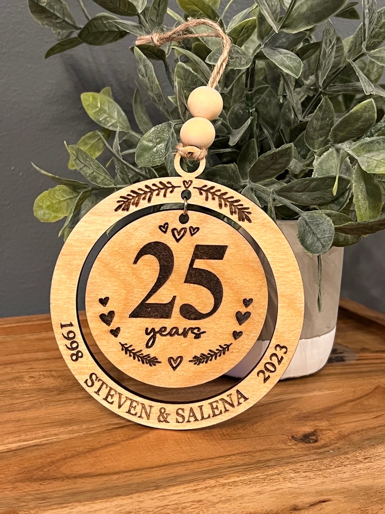 Personalized Wedding Anniversary Ornament, Wood Christmas ornament gift 50th, 40th, 30th, 20th, 10th, 5th anniversary, any anniversary image 1