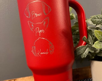 Personalized Dog Mom Tumbler, 40oz with lid & handle, Custom Pet Lovers Gifts, Gifts for Her, Cuatom Laser Engraved, Dog Ears and Name