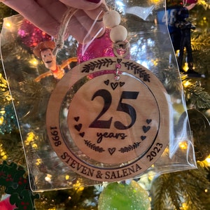 Personalized Wedding Anniversary Ornament, Wood Christmas ornament gift 50th, 40th, 30th, 20th, 10th, 5th anniversary, any anniversary image 4