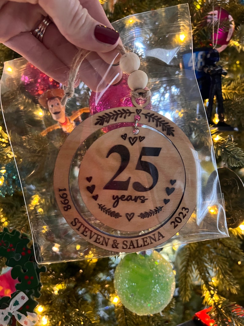 Personalized Wedding Anniversary Ornament, Wood Christmas ornament gift 50th, 40th, 30th, 20th, 10th, 5th anniversary, any anniversary image 4