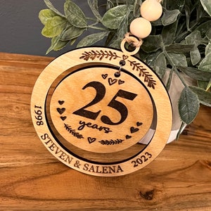 Personalized Wedding Anniversary Ornament, Wood Christmas ornament gift 50th, 40th, 30th, 20th, 10th, 5th anniversary, any anniversary image 3